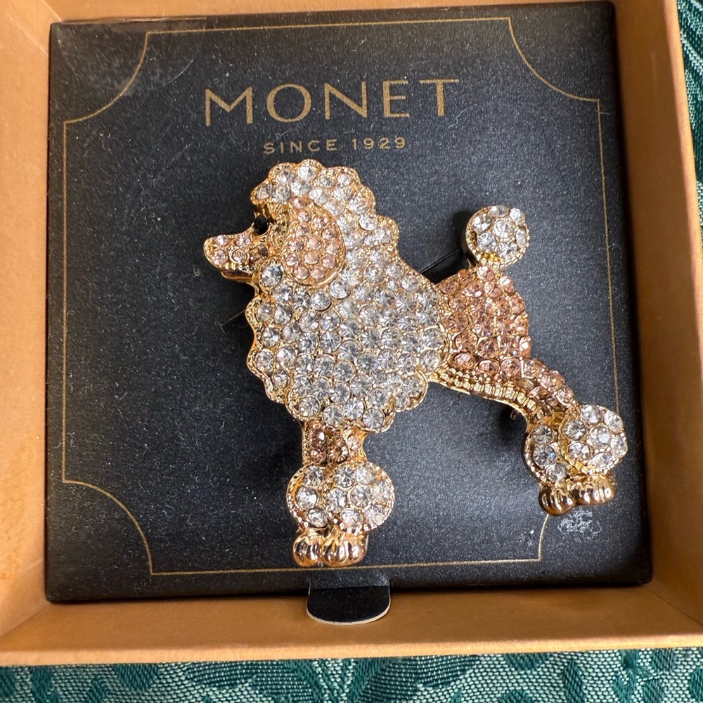Monet Sparkling Gold and Silver Poodle Pin